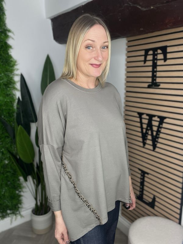 Sleeved Animal Stripe Top - Mocha