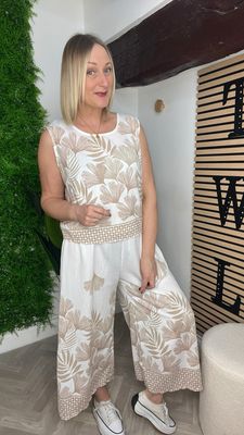 2 Piece Co Ord Set - White & Stone