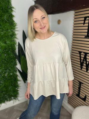 Smock Tiered Jersey Top - Stone