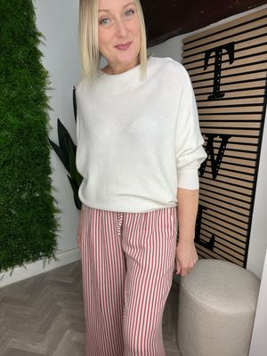 Striped Linen Wide Leg Trouser - Raspberry