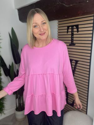 Smock Tiered Jersey Top - Bubblegum Pink