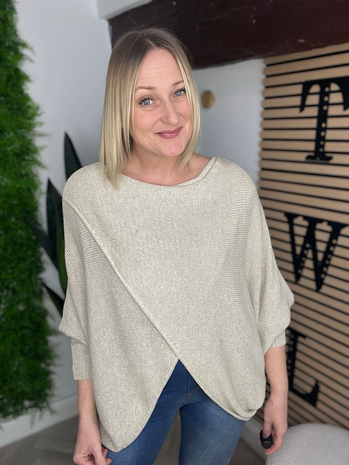 Cross Front Jumper Reversible - Stone