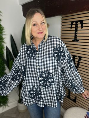 Gingham & Appliqué Shirt - Navy