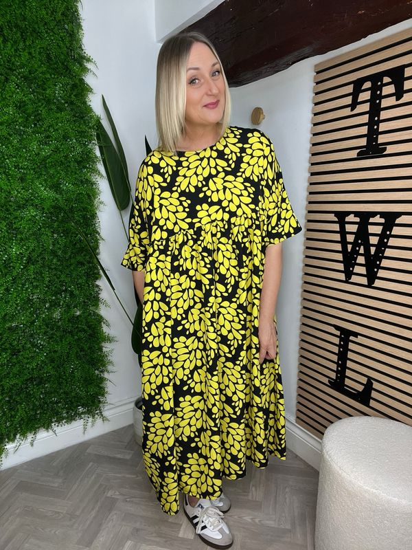 Abstract Summer Dress - Black & Butter Yellow