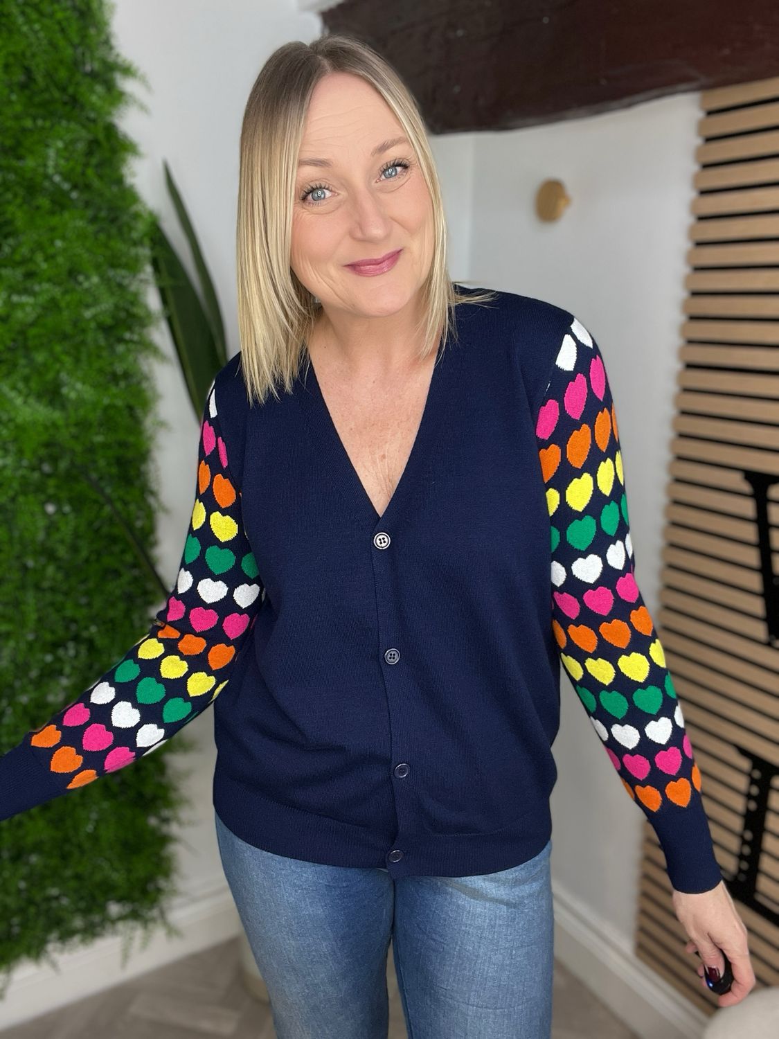 Bright Bright Heart Cardigan - Navy & Multi Mix