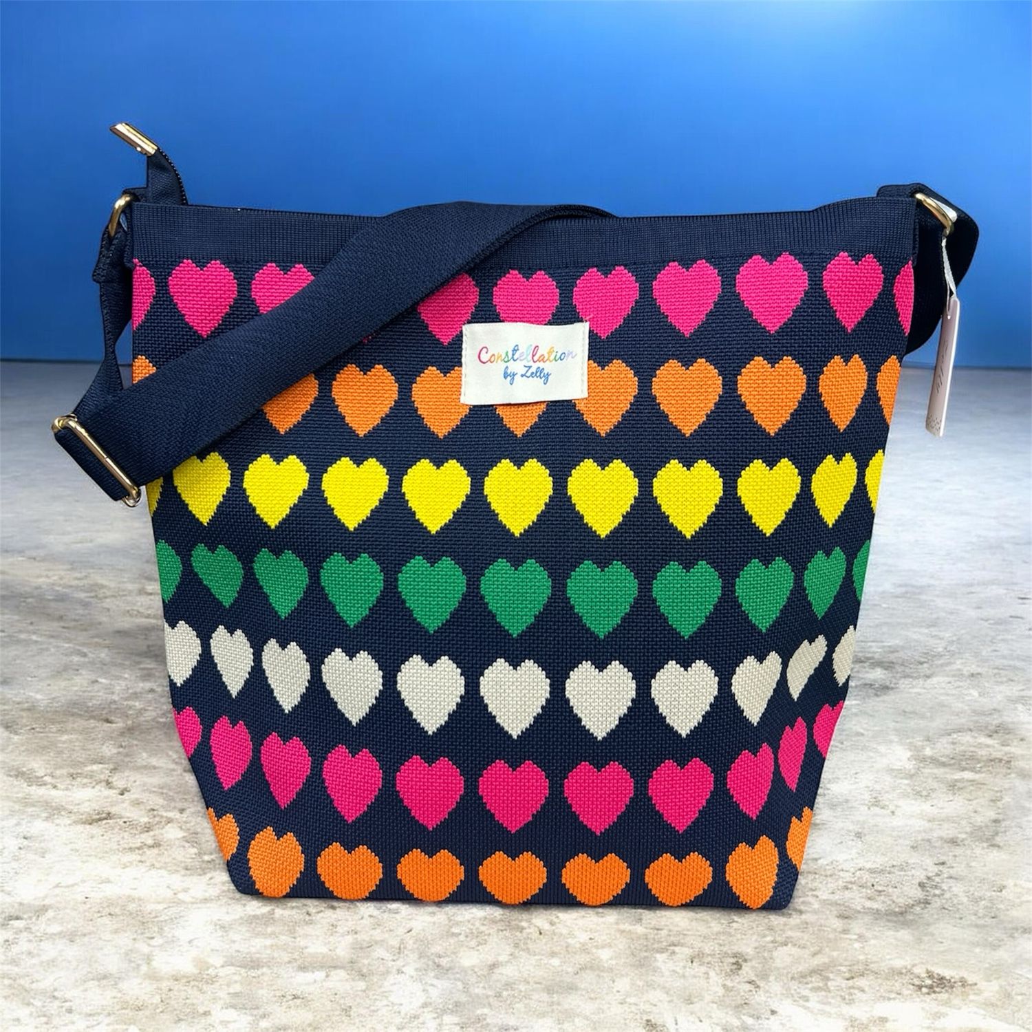 Bucket Crossbody Bag - Heart Navy