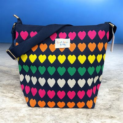 Bucket Crossbody Bag - Heart Navy