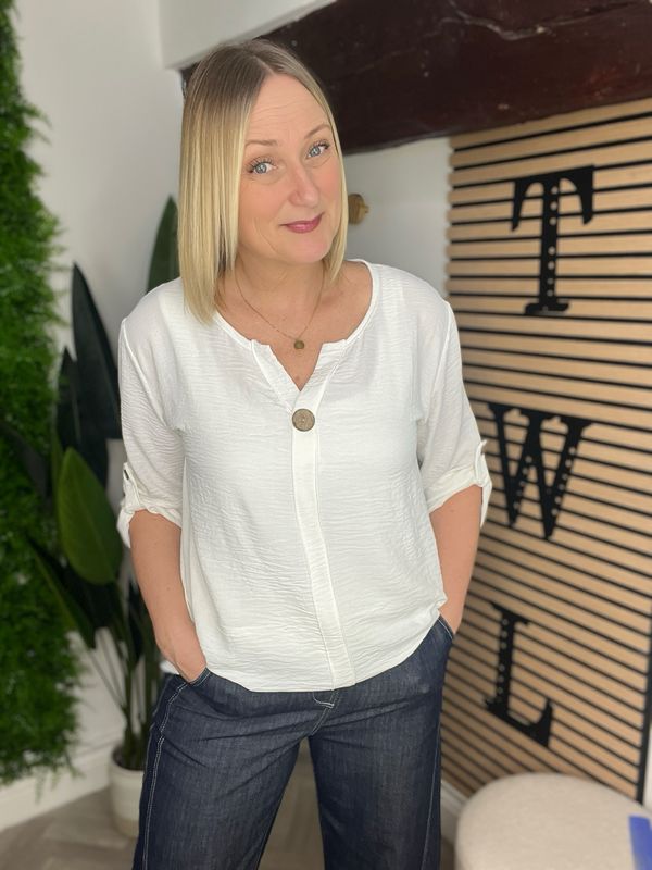 Floaty Wood Button Blouse- Cream