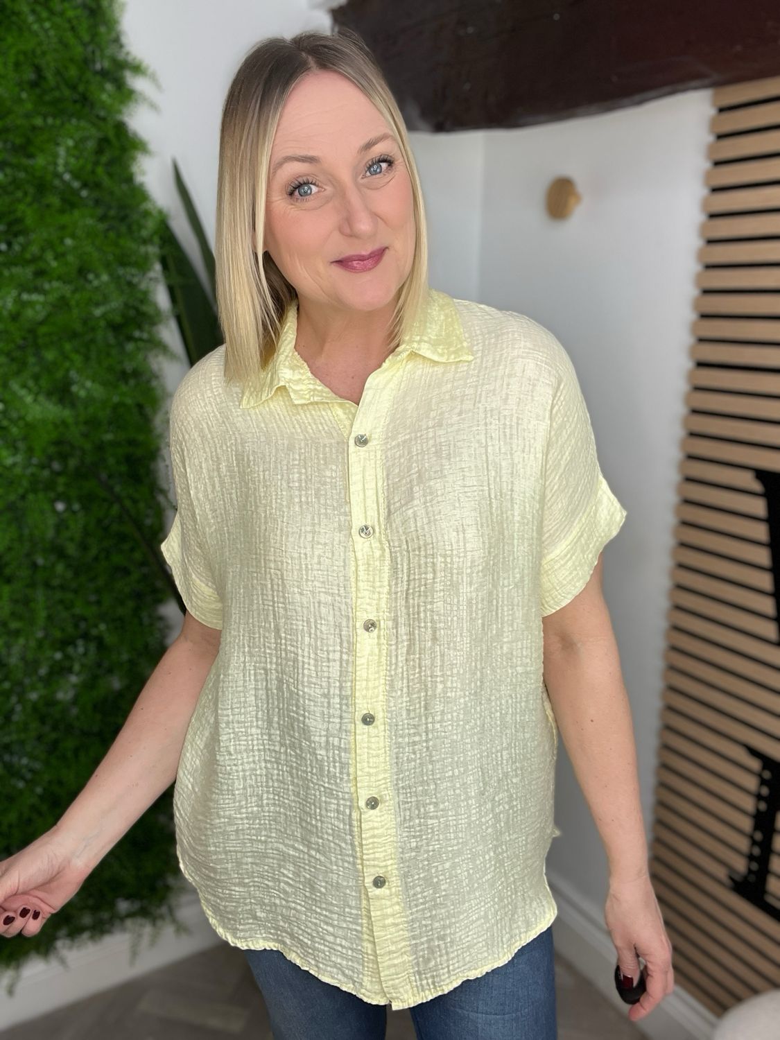 Waffle Soft Sheen Shirt - Lemon