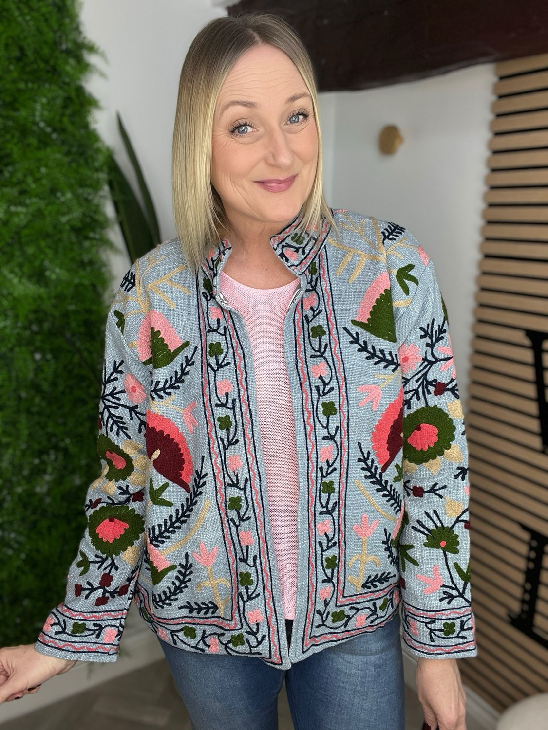 Embroidered Edge To Edge Jacket Reversible - Blue