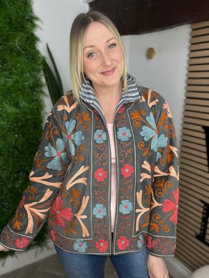 Embroidered Edge To Edge Jacket Reversible - Grey