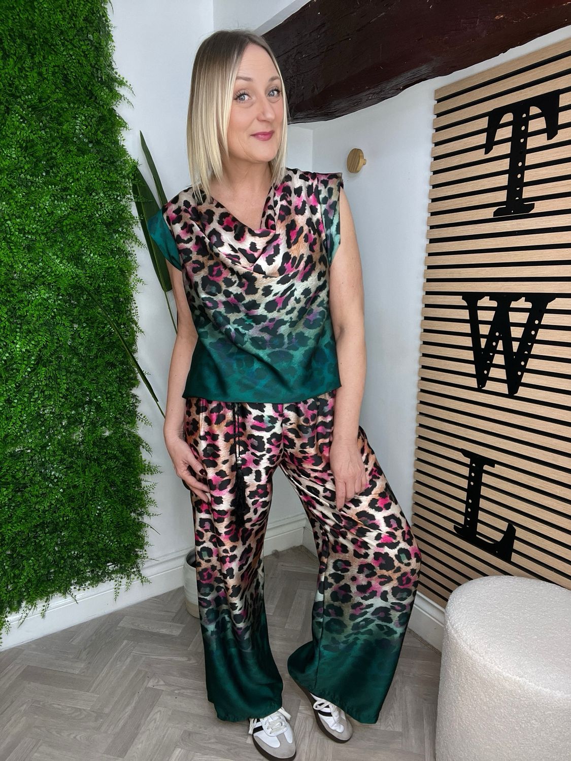 Satin Feel Co-ord Animal Print - Green Mix