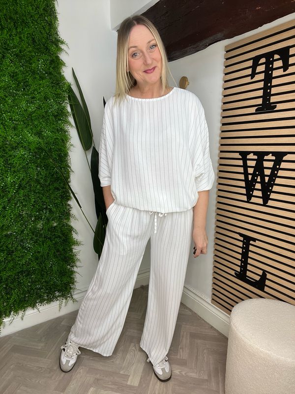 Pinstripe Co-ord - Sleeved White