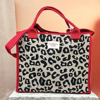 Leopard Large Tote Bag - Red Trim
