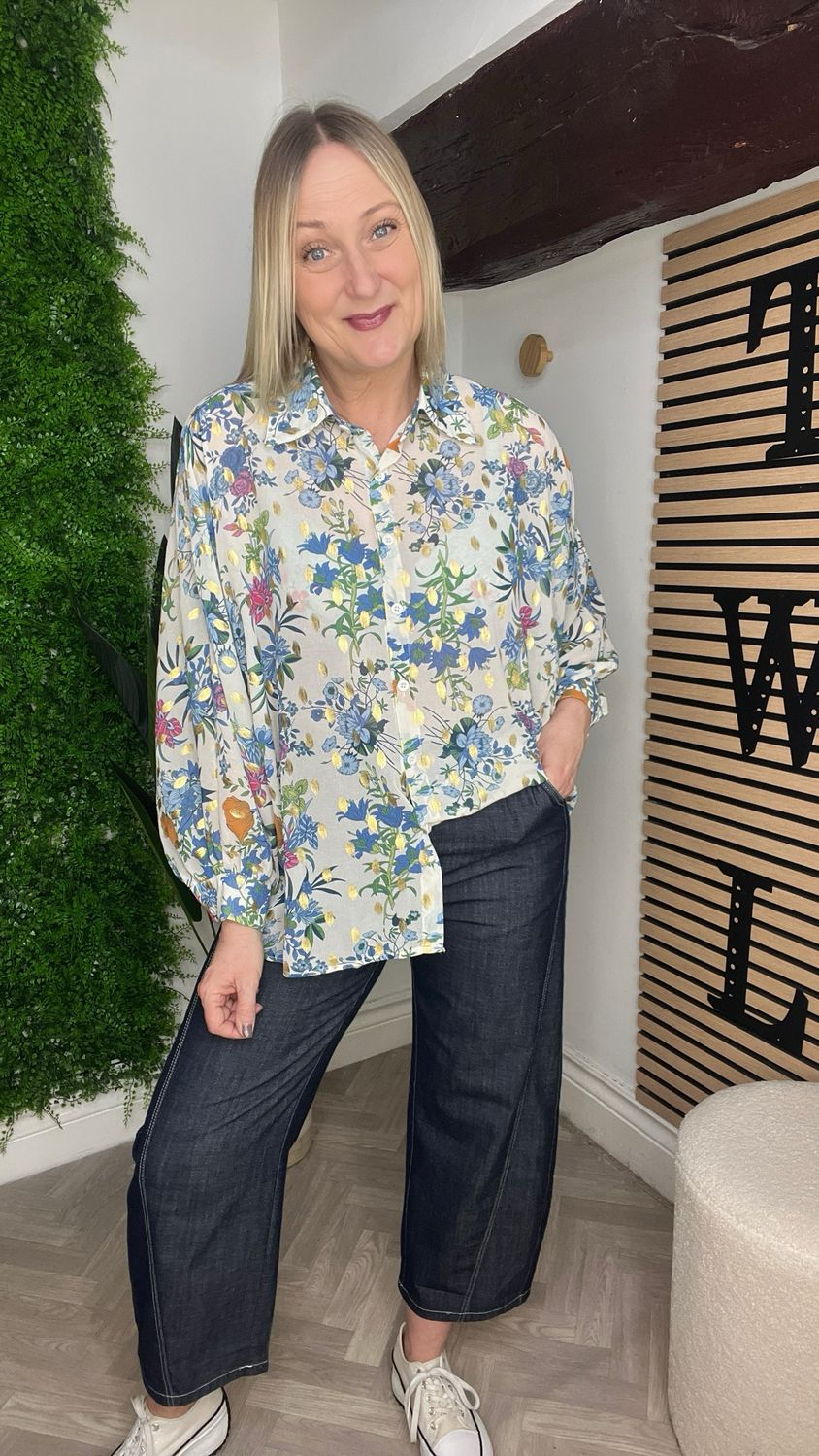 Floral Foil Summer Shirt - Blue Mix