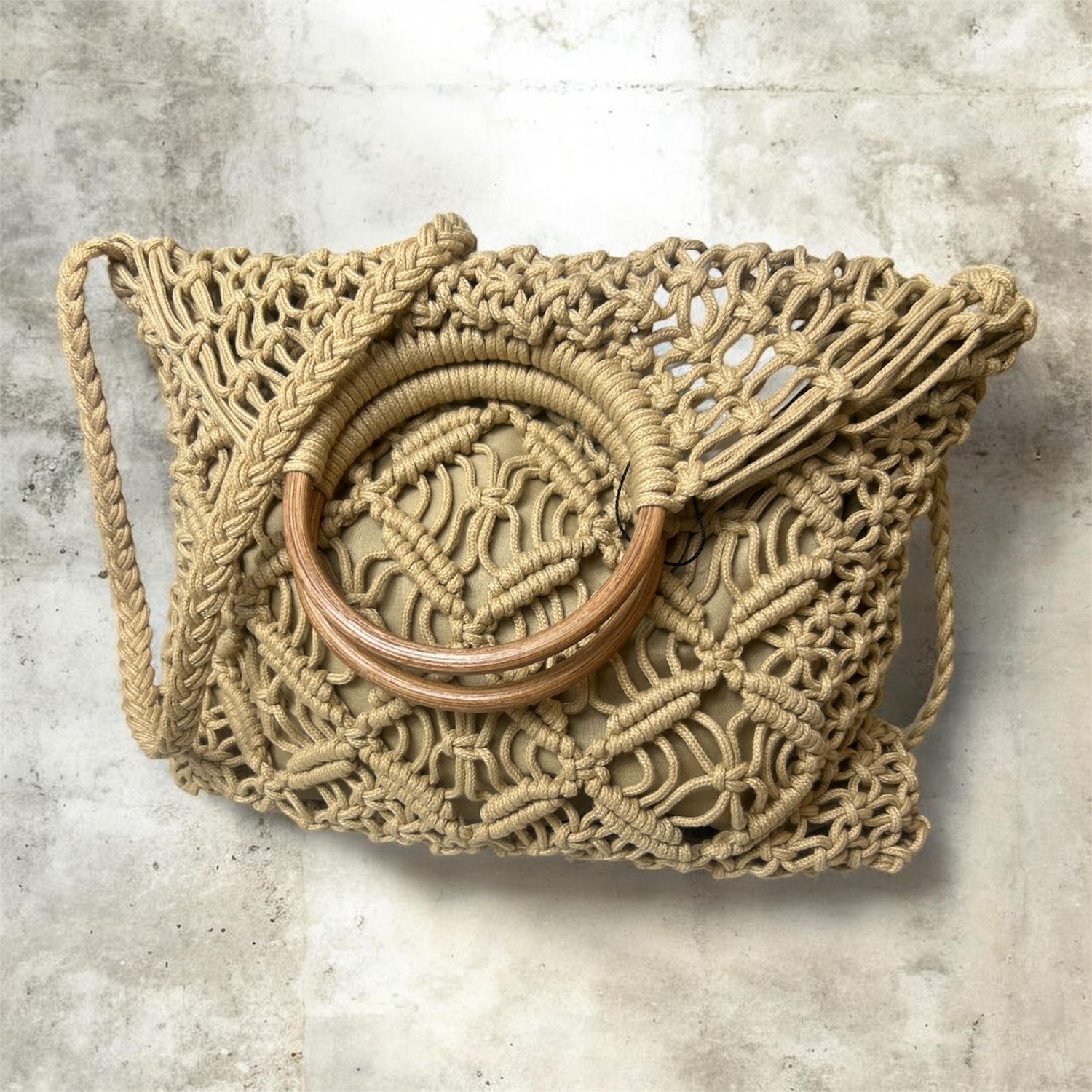 Crochet Fold Over Handbag - Tan