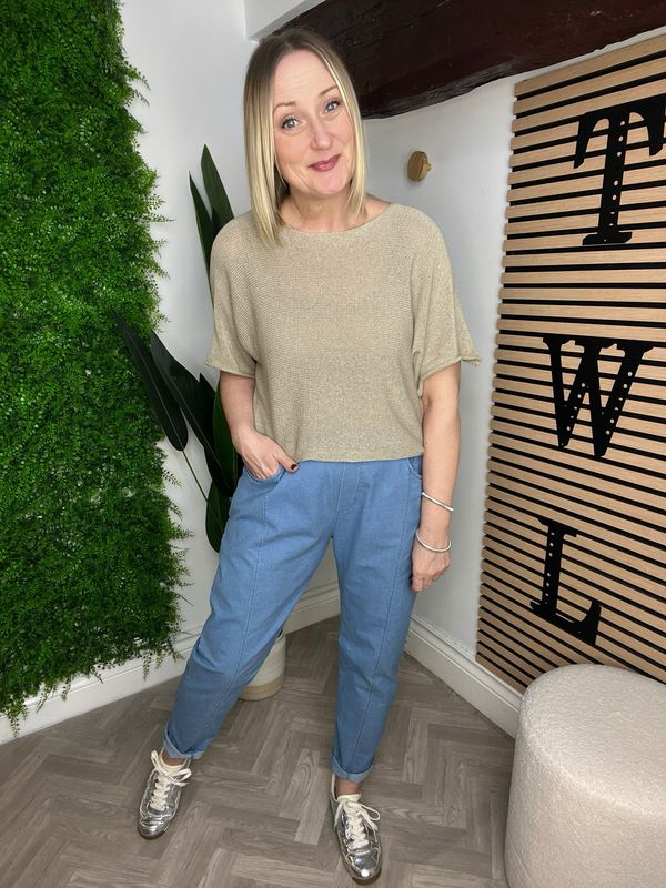 Tapered Jean With Pleat Hem - Light Wash