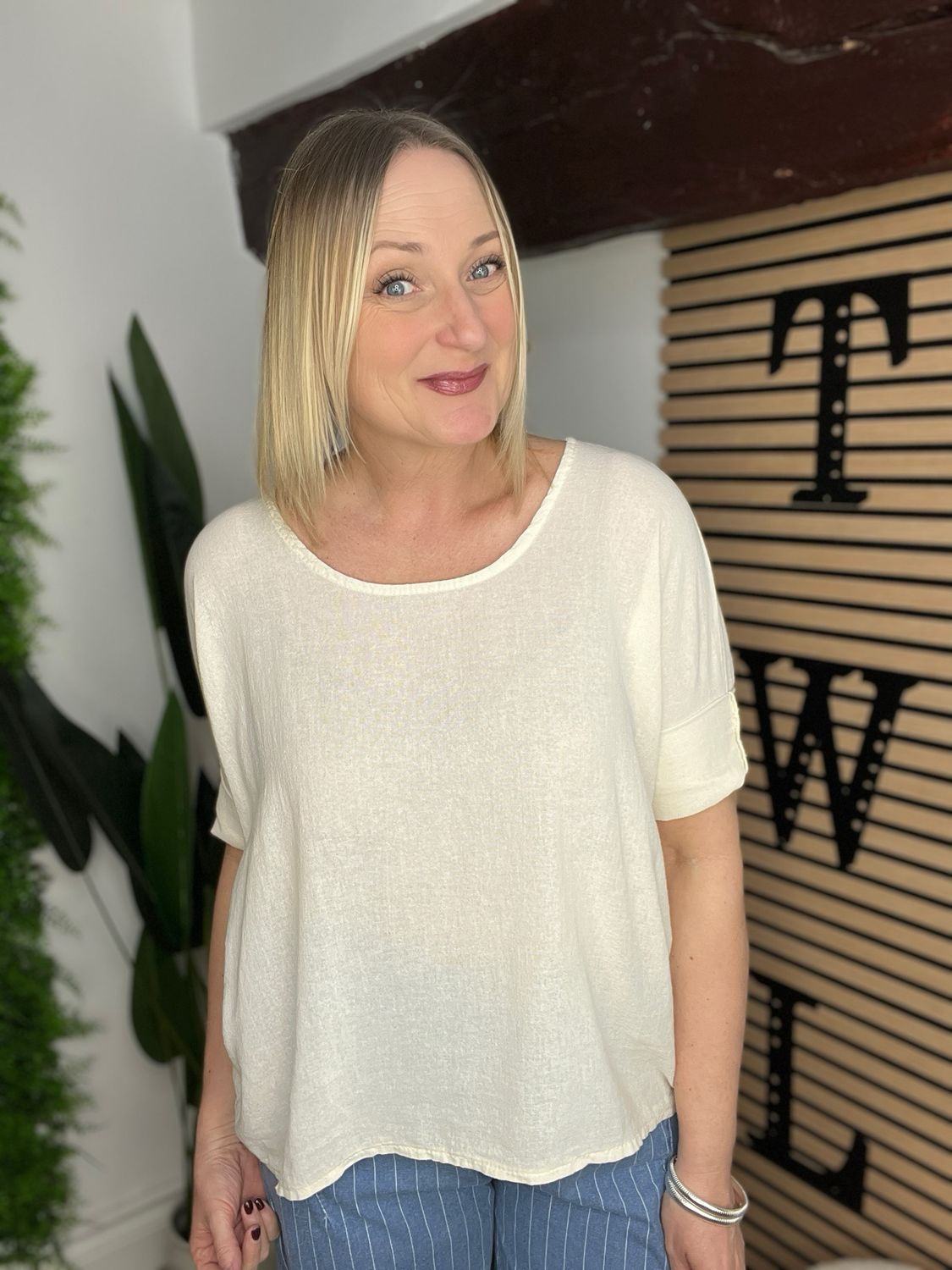 Linen Blend Top - Cream