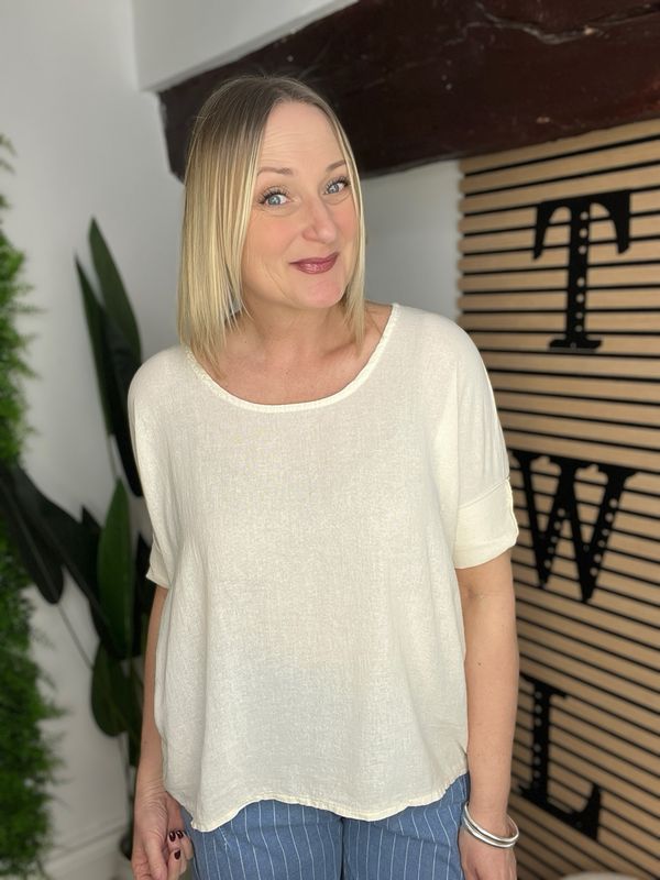 Linen Blend Top - Cream