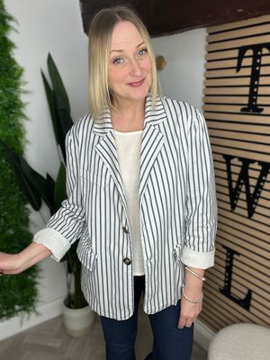 Lux Cotton Stripe Blazer - Ecru & Navy