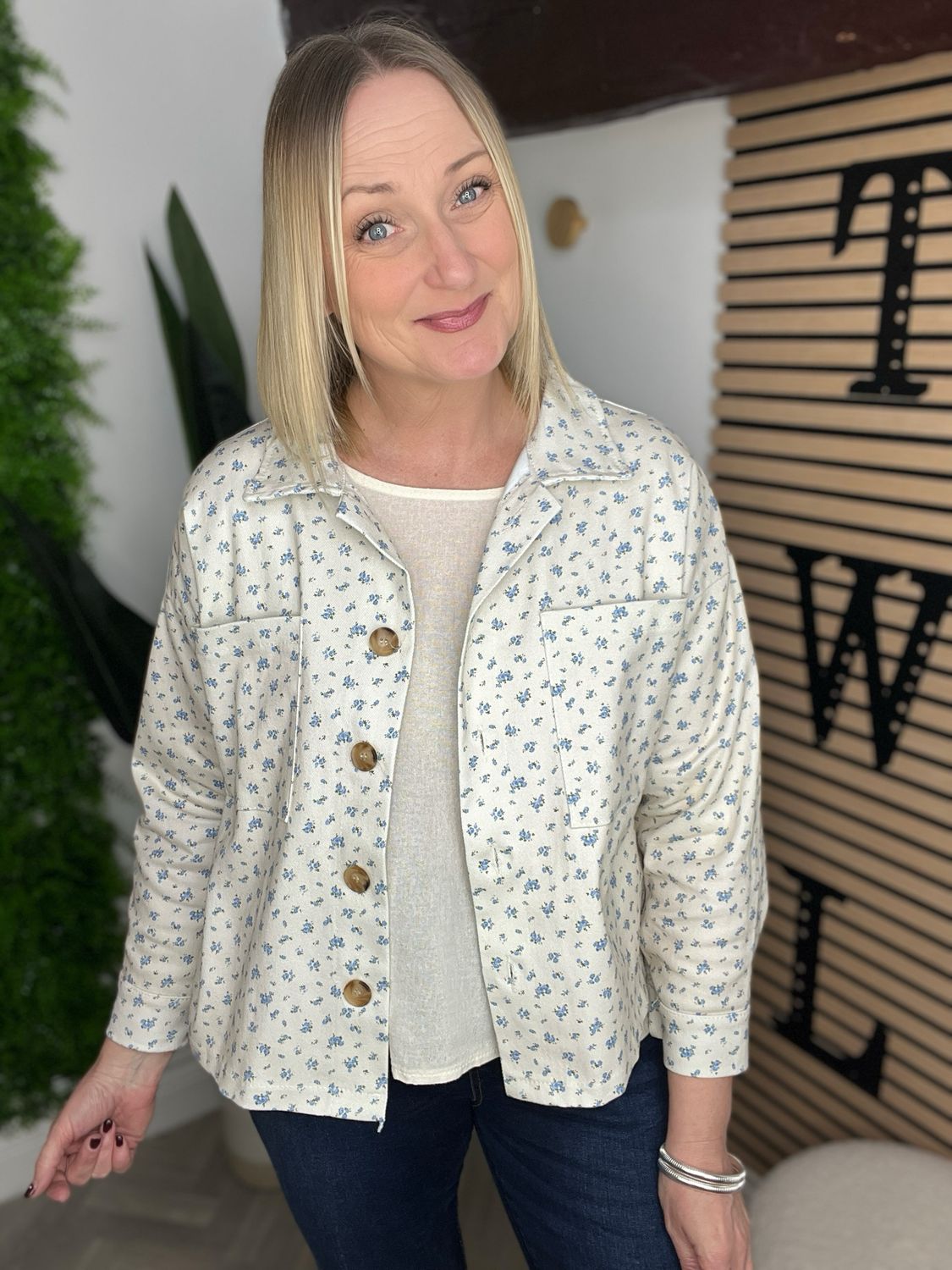 Forget Me Not Summer Jacket - Ecru & Blue