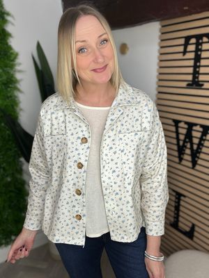 Forget Me Not Summer Jacket - Ecru & Blue