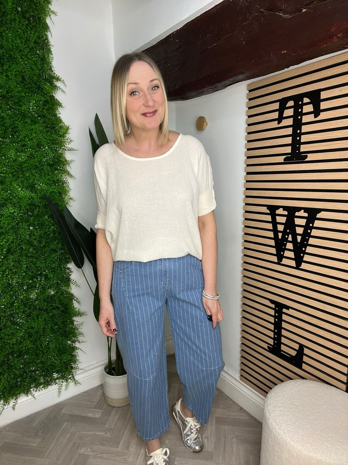 Pinstripe Jean - Light Wash. Pinstripe Jean - Light Wash.