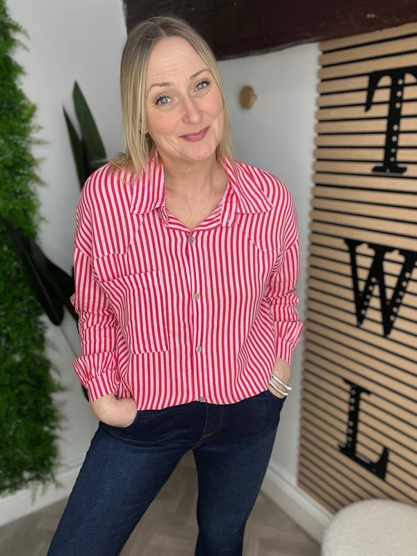 Linen Stripe Shirt - Red & Pink