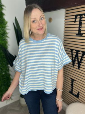 Stripe Box Fit Top - Light Blue & Ecru