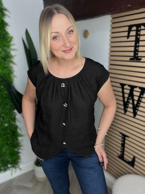 Ruched Side Sleeveless Top - Black