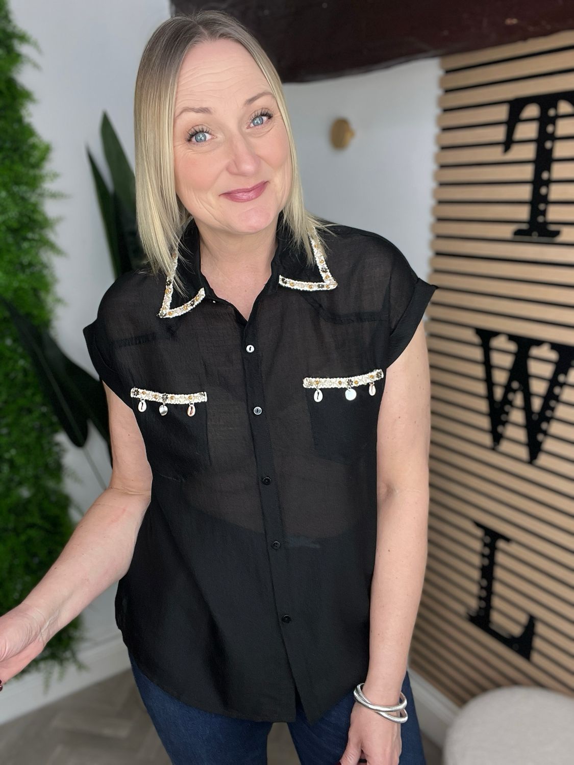 Shell Detail Shirt - Black