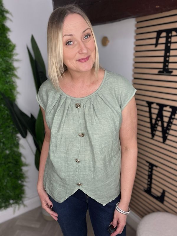 Ruched Side Sleeveless Top - Khaki