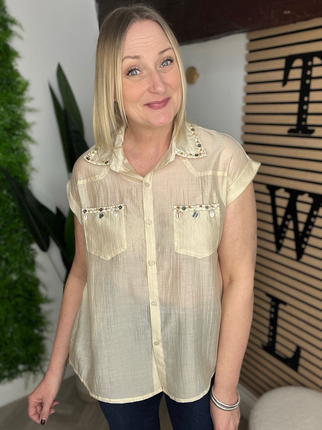 Shell Detail Shirt - Biscuit