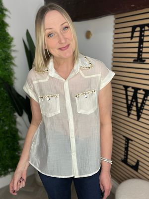 Shell Detail Shirt - Ecru