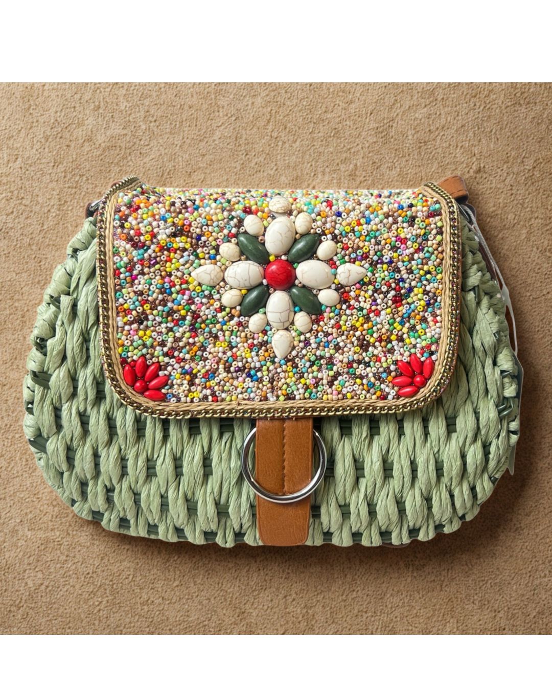 Beaded Box Bag - Soft Sage