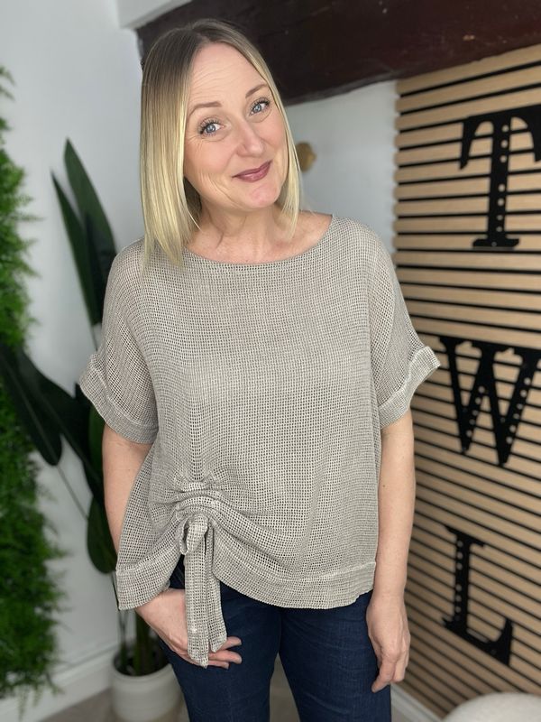 Teabag Ruched Cotton Top - Cappuccino