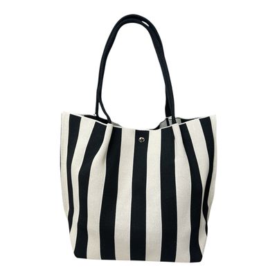 Stripe Tote Bag Medium- Ecru & Black
