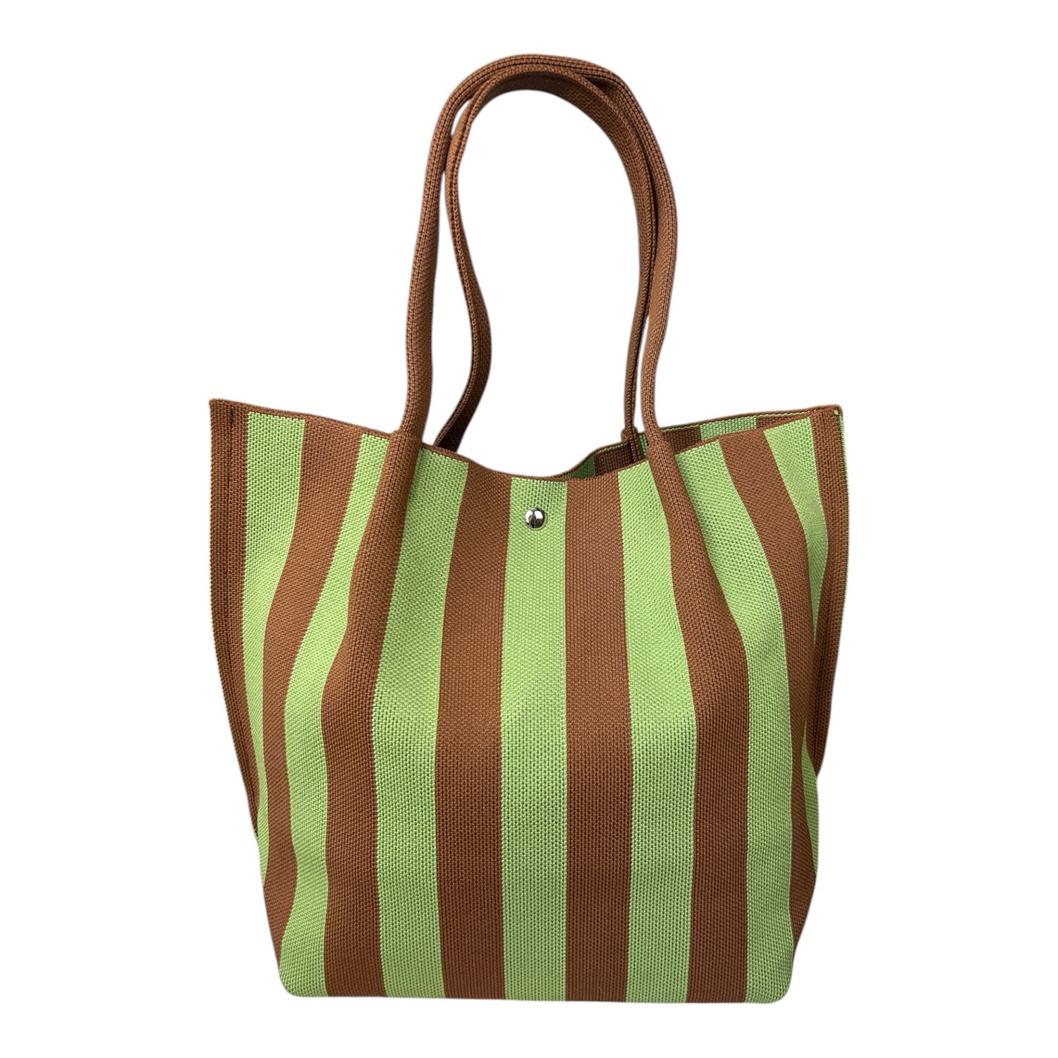Stripe Tote Bag Medium- Green & Tan