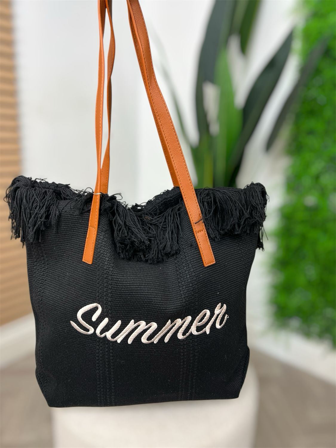 Summer Bag Fringe Detail - Black