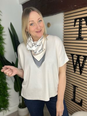 Box Fit Top With Scarf - Buttermilk