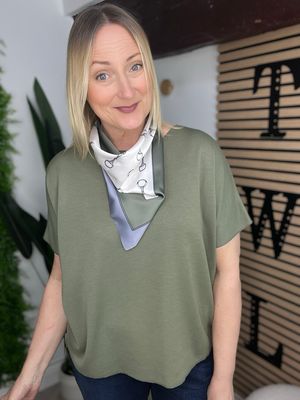 Box Fit Top With Scarf - Khaki