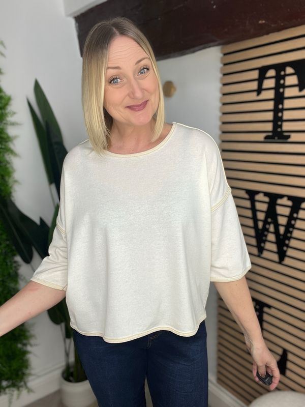 Box Fit Top With Piped Edge- Buttermilk
