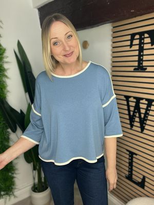 Box Fit Top With Piped Edge- Powder Blue