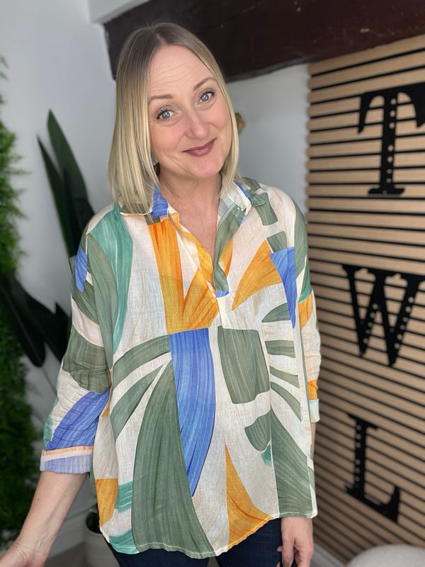 Light Patterned Shirt Style Top - Multi