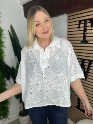 Broderie Anglaise Box Fit Top - White