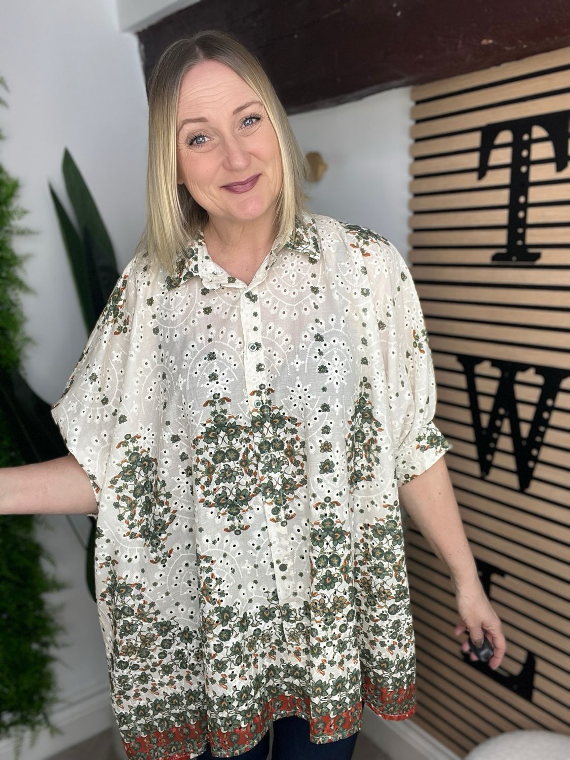 Broderie Anglaise Floral Shirt - Green