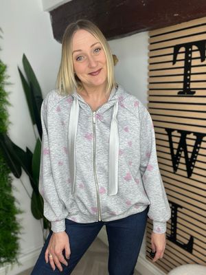 Soft Scuba Heart Hooded Bomber Jacket- Grey