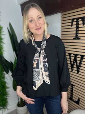 Blouse With Scarf - Black