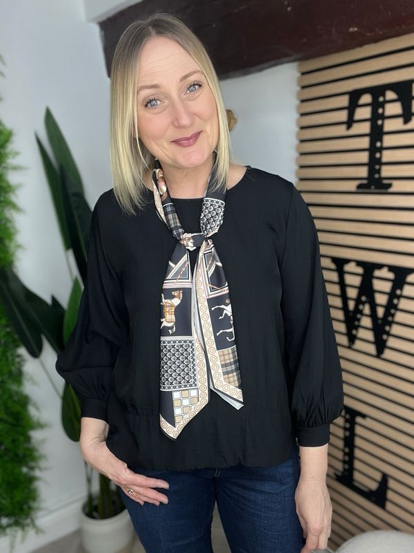 Blouse With Scarf - Black