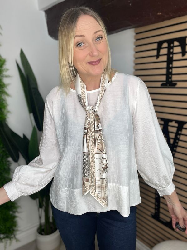 Blouse With Scarf - White